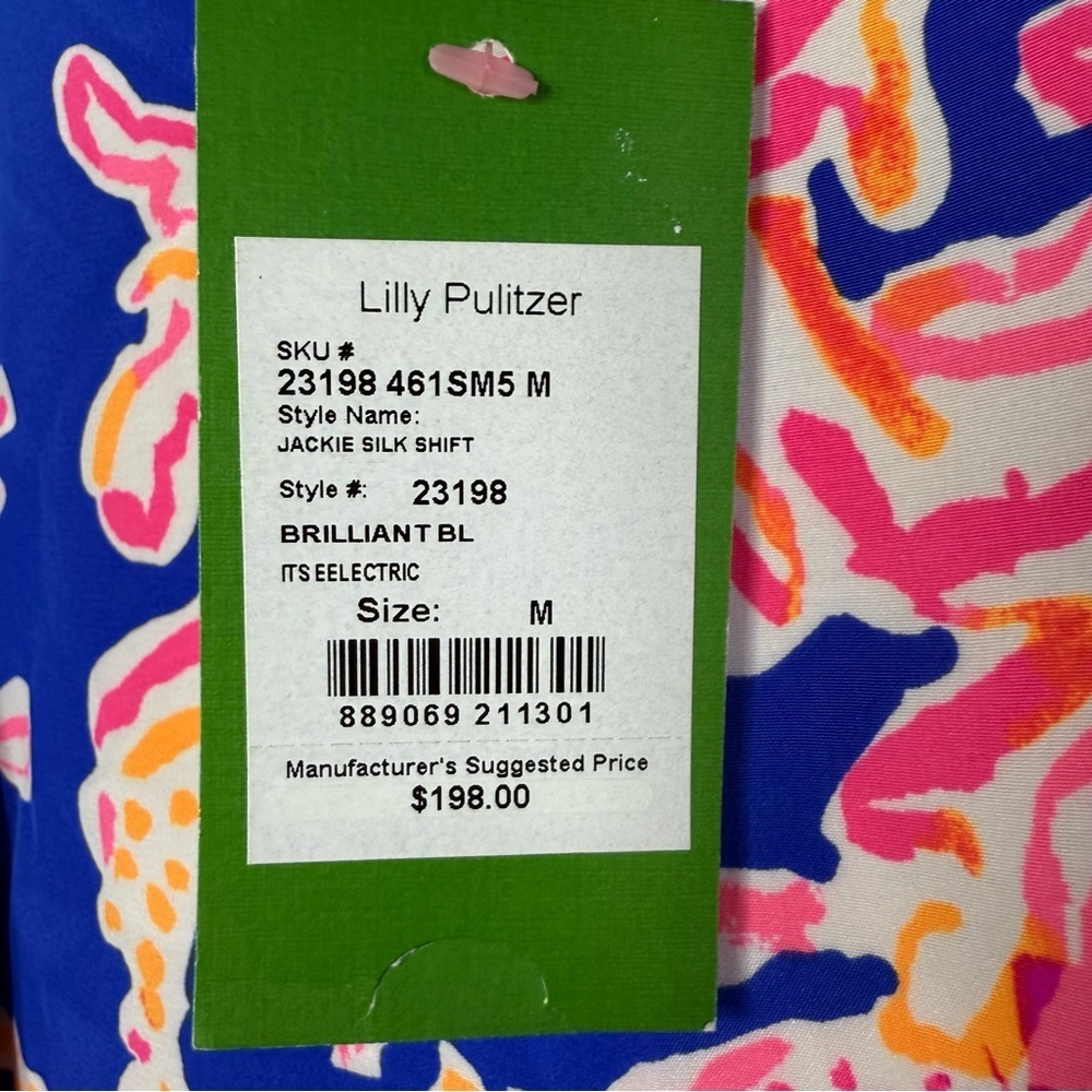Lilly Pulitzer NWT Silk Blue Dress with Pink Coral Medium - Picture 5 of 7